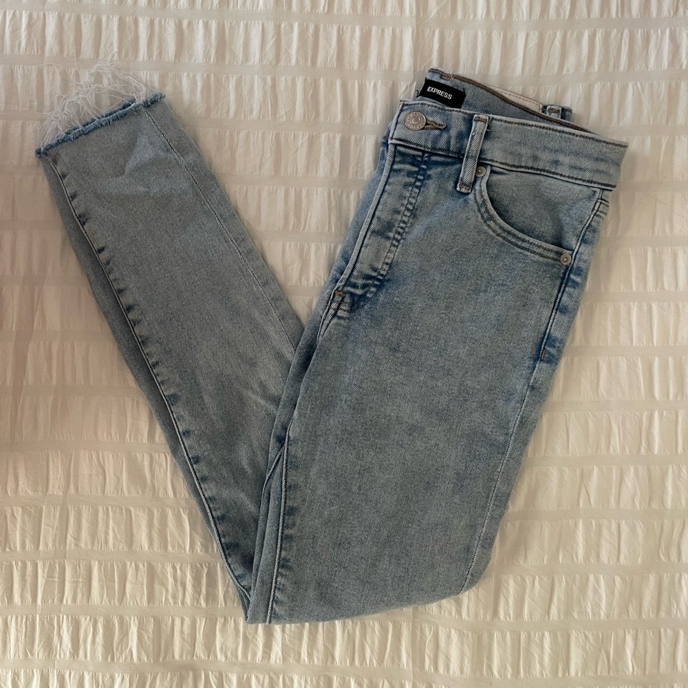 Express Denim Skinny Mid Rise Jeans Frayed Size 4R